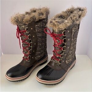Sorel Tofino II Winter Boots Snow Shoes Leather Brown Black Red Womens Size 8.5
